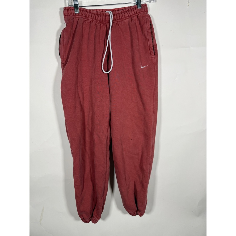 Nike Womens Small Red Fleece Jogger Sweatpants Zipper Pockets Embroidered Swoosh